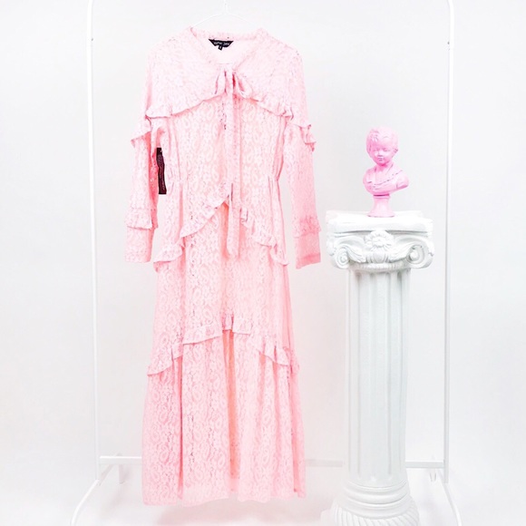 💖 SOLD 💖 BNWOT Sister Jane Pink Lace Midi Dress - Picture 2 of 4